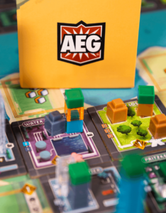 Close up photo of Rolling heights showing the AEG logo on a yellow background